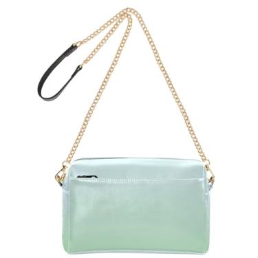 Imagem de Joitme Bolsa feminina elegante azul celadon verde gradiente bolsa transversal alça corrente couro PU bolsa de ombro bolsa de telefone fofa