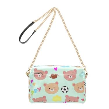Imagem de Joitme Bolsa feminina tiracolo com caras de urso fofas de desenho animado para celular bolsa de ombro de couro PU com alça de corrente