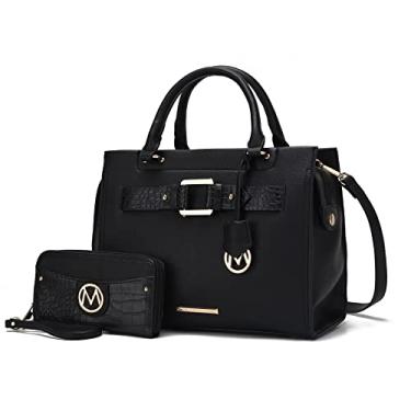Imagem de MKF Collection Bolsa feminina de couro vegano com alça superior transversal e bolsa de pulso, Virginia Black