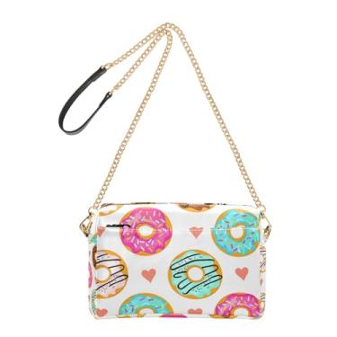 Imagem de Joitme Bolsa tiracolo branca colorida Donuts Sweets Bolsa feminina de couro PU bolsa de ombro com alça de corrente para celular