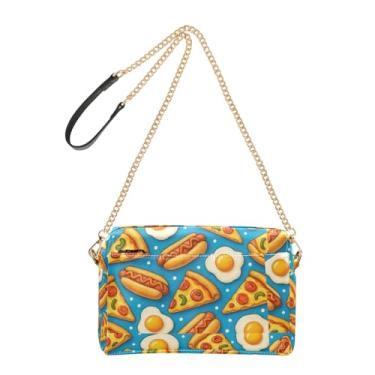 Imagem de Joitme Bolsa de ombro feminina transversal para celular amarela fatias de pizza comida PU bolsa de ombro alça de corrente