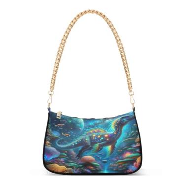 Imagem de Bolsa de ombro com corrente de fantasia animal azul extravagante, bolsa feminina Hobo com estampa artística para todos os dias ou à noite
