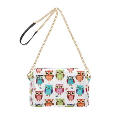 Imagem de Joitme Bolsa de ombro feminina transversal para celular alça de corrente de couro PU bolsa de ombro desenho animado colorido corujas pássaros animal