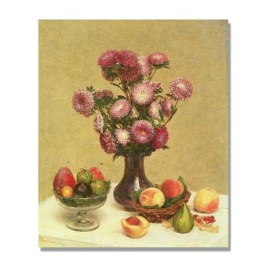 Imagem de NHLDZYH Arte floral vintage natureza morta, pintura botânica clássica, decoração de casa quente para sala de estar e sala de jantar. B44. Apenas tela de 60 x 72 cm - 23,6 x 28,3 pol