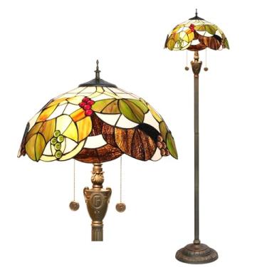 Imagem de Luminária de chão estilo Tiffany [2 lâmpadas][40,6 cm L x 157,5 cm A] Luminária decorativa para casa, estilo vitral antigo com uvas, ideal para leitura em sala de estar, quarto, corredor, ca