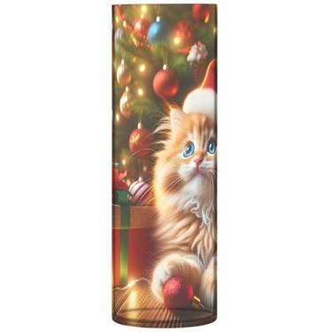 Imagem de Vasos de flores cilíndricos fofos de gato de Natal para buquê de vaso redondo de plástico bonito impressão personalizada quarto decoração de casa, 30 cm x 9,9 cm
