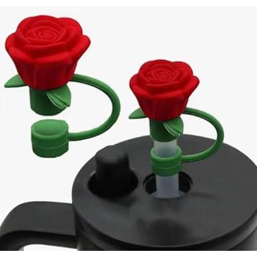 Imagem de Capas de palha de flor rosa de 10 mm para copo Stanley, Topper, capa de silicone protetor de plugues à prova de poeira, pontas de canudo de flor, tampa de poeira para acessórios de 30 e 1,134 g