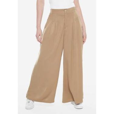 Imagem de Calça Pantalona com Pregas Feminina Caramelo Sob com Bolsos-Feminino