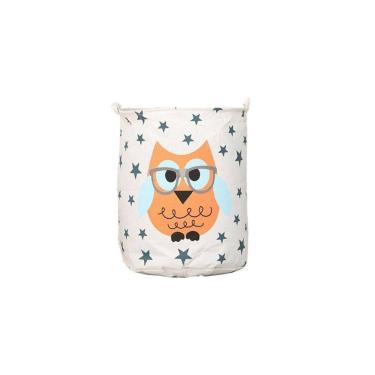 Imagem de Cesto Multiuso Organizador Brinquedos Coruja Laranja 40X50