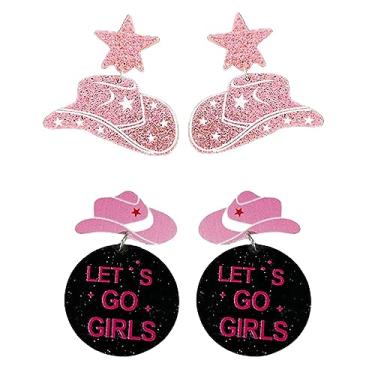 Imagem de Brincos de cowgirl para mulheres, chapéu de vaqueira ocidental, brincos de bota de caubói para meninas adolescentes, brincos de discoteca, cowgirl, joias country presentes, Metal, Sem pedra preciosa