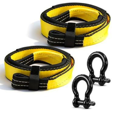 Imagem de FITHOIST Correia de guincho Tree Saver, alça de reboque de recuperação de 7,6 cm x 2,5 m, MBS de 16,3 kg, extremidades de laço reforçadas, inclui 2 manilhas de anel D, extensão de guincho resistente