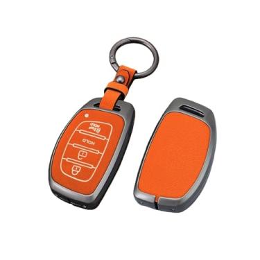 Imagem de Capa de couro para chave de carro em liga de zinco, suporte compatível com Hyundai Tucson Santa Fe Rena Sonata Elantra Creta Ix35 Ix45 I10 I30 I40(D-Style 1- Yellow)