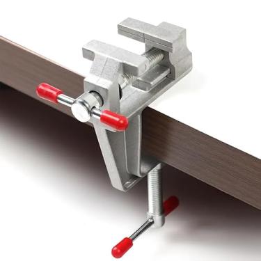 Imagem de Mini torno de metal de mesa com mecanismo de alavanca manual, base estável, largura da mandíbula ajustável para joias, eletrônicos, marcenaria, 1 peça
