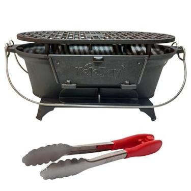 Imagem de Churrasqueira Hibachi Keleday 100% ferro fundido – Churrasco portátil japonês a carvão com portão de fogo ajustável para acampamento, pátio e quintal | Inclui tempero de óleo vegetal e base