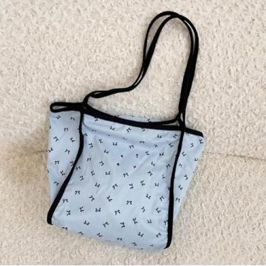 Imagem de Bolsa feminina grande com detalhe de laço casual bolsa de ombro elegante, Azul