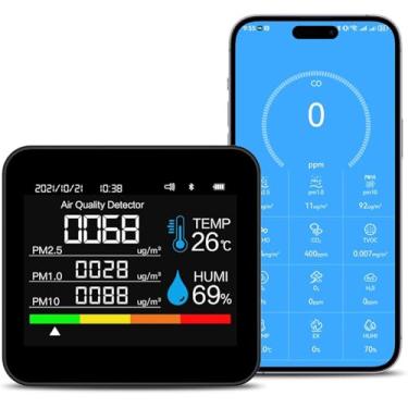 Imagem de Monitor de qualidade do ar interno 9 em 1 | Rastreia com precisão PM2,5/PM1/PM10/CO2/CO/TVOC/HCHO/temperatura e umidade para casa, escritório, escola e hotel