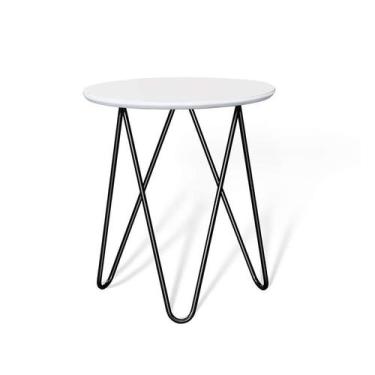 Imagem de Mesa Lateral Redonda Pin Branca e Preta - Cercatto