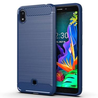 Imagem de Capa para LG K20 2019 Capa,Material de fibra de carbono,Macio antiderrapante,anti-óleo,Proteção total de capa de telefone compatível com LG K20 2019-Blue