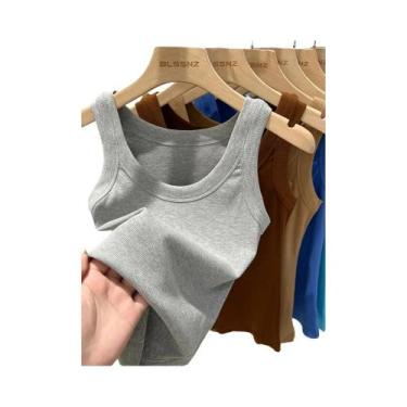 Imagem de Camiseta Regata Feminina De Algodão Com Decote Redondo E Textura Canel