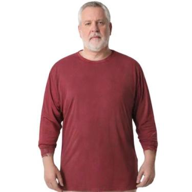 Imagem de Camisa Masculina Manga Longa Plus Size Malha Fria - Genérico, Bordô, G