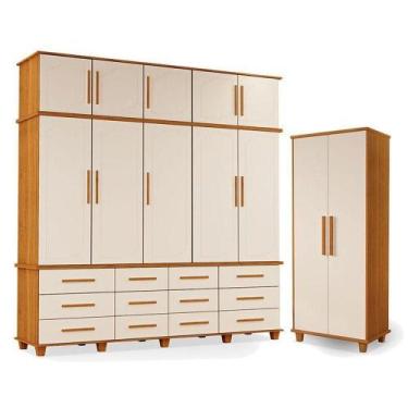 Imagem de Guarda Roupa Casal E Armário Multiuso Berlim Freijó Off White  Luapa M