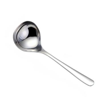 Imagem de Colher de sopa de tigela larga inoxidável com acabamento prateado design de utensílio de jantar confortável