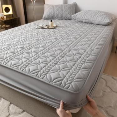 Imagem de Capa de colchão, protetor de colchão macio, respirável, protetor de colchão de cor sólida, antiderrapante, bolso profundo, tamanho Queen, lençol de cama cinza | 180 x 200 cm (conjunto de 3 peças)