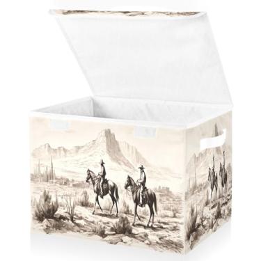 Imagem de Blueangle Cestos de armazenamento Western Cowboys com tampas, 42 x 32 x 30 cm, grande cesta organizadora dobrável para decoração de casa e escritório (414)