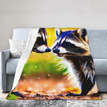 Imagem de Cobertor grande ultra macio com estampa de guaxinim, perfeito para cama, sofá e viagens, manta de flanela aconchegante e quente