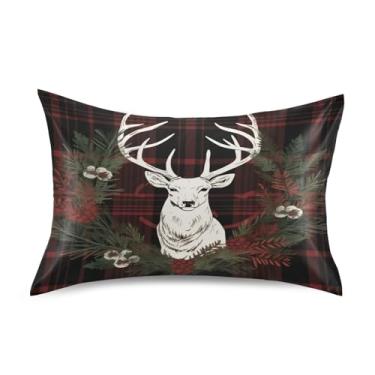 Imagem de Blueangle Fronha de cetim de veado de Natal para cabelo e pele, fronha de seda, tamanho padrão (51 x 66 cm) - Capas de almofada de cetim refrescantes com fecho de envelope (626)