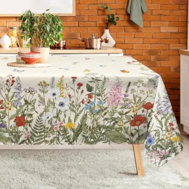 Imagem de Arquiel Toalha de mesa retangular de grama floral lavável na máquina, 140 x 178 cm, capa de mesa verde de poliéster para cozinha, jantar, festa, decoração ao ar livre