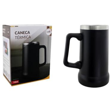 Imagem de Caneca Térmica de Cerveja com Parede Dupla, 740ml, Alça Ergonômica, Acabamento Premium, 14cm Altura (Preto)