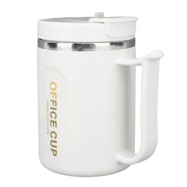 Imagem de GLOGLOW Suprimentos para café e chá Caneca de café Isolada Com Tampa, Camada Dupla, 500ml, Com Alça e Colher, para Viagens e Acampamento Em Aço Inoxidável 304 Nan (Cinza Claro)
