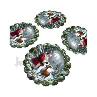 Imagem de Conjunto De 4 Sousplats Festivos De Natal Com Papai Noel E Renas, Impr