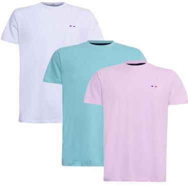 Imagem de Kit 3 Camisetas Básicas em Algodão Premium no Estilo Tommy Bordado França Rosa Branco Bebê-Masculino