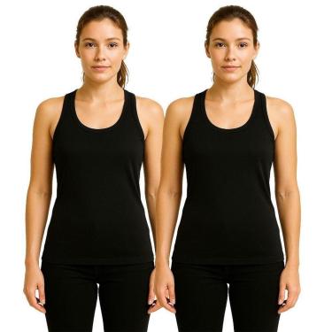 Imagem de Kit 2 Camisetas Regata Feminina Lisa Dry Academia Fit-Feminino