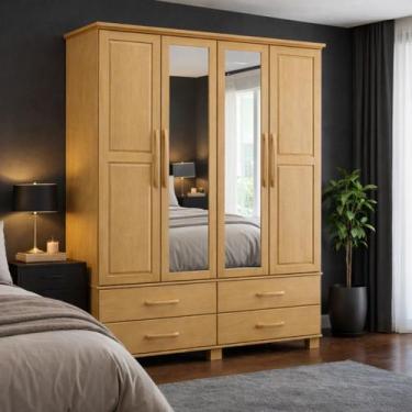 Imagem de Guarda Roupa Madeira Maciça Bipartido 4 Portas Com Espelhos - LaCasaMi