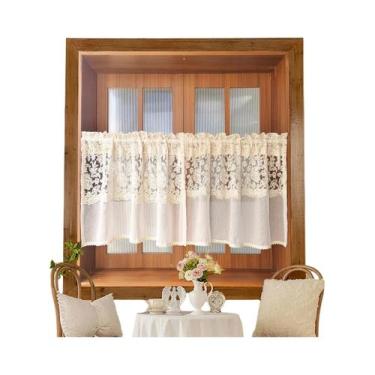 Imagem de Cortina Vintage Com Bordado Floral E Renda, Translúcida E Filtradora D