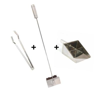 Imagem de Kit Pegador Carnes, Vassoura Piaçava, Pá Cinza, Forno Pizz - INOX LAUR