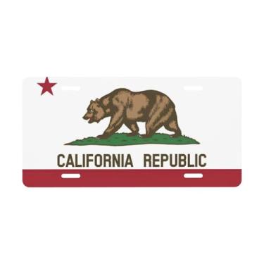 Imagem de Bandeira do Estado da Califórnia San Jose, Los Angeles, San Diego, Fresno placa decorativa. Placa de carro de metal. Etiqueta de vaidade. Placa de carro de alumínio Noverlty à prova d'água Colorfast