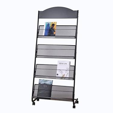 Imagem de Suporte de revistas com 4 rodas, revistas/livros/literatura/suporte de exibição de folhetos, para cafeterias/lojas de varejo/sala de exposições (cor: Estilo1)
