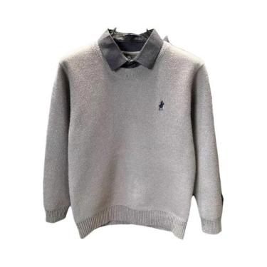 Imagem de Camisa De Pulôver De Veludo Bordada Masculina, Suéter De Colarinho Lux