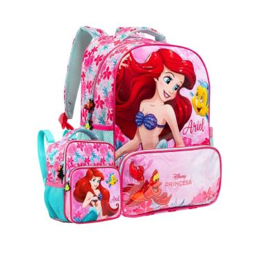 Imagem de Kit Escolar Ariel Pequena Sereia Mochila Costas + Lancheira