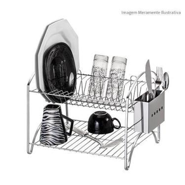 Imagem de Escorredor de Louça Duplo Cromado Laminado 16 Pratos 05 Copos Porta Ta