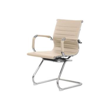 Imagem de Cadeira Escritório Interlocutor Stripes Fixa PU Nude - Waw Design