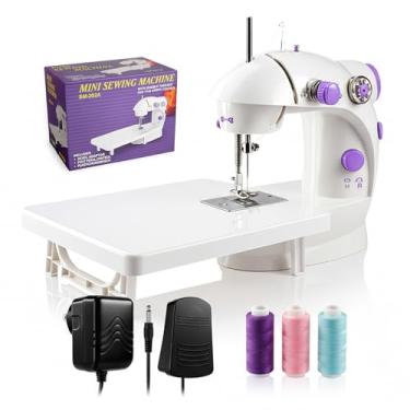 Imagem de Flying Banana Mini máquina de costura com mesa de extensão, máquina de costura elétrica portátil de dupla velocidade para iniciantes, kit de conserto doméstico pequeno com luz, pedal de pé, operado