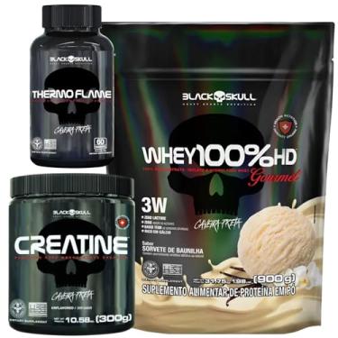 Imagem de COMBO 3X Thermo Flame Caveira Preta - 60tabs + Creatine Monohydrate - 300G + Whey 100% HD Gourmet Refil Zero Lactose 900g BAUNILHA