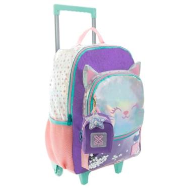 Imagem de Mochila De Rodinhas Xeryus Menina Tween Gatinho Prata e Roxo Glitter
