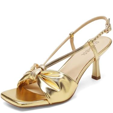 Imagem de SLXCHBSL Salto gatinho feminino – Sandálias de bico aberto quadrado com tira ajustável no tornozelo, salto baixo confortável de 6,7 cm, perfeito para casamentos, encontros, casual, escritório e festas