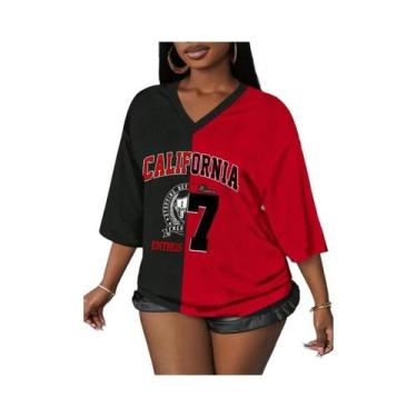 Imagem de Camiseta Feminina De Malha Com Decote Em V, Estampa Chicago, Casual Es